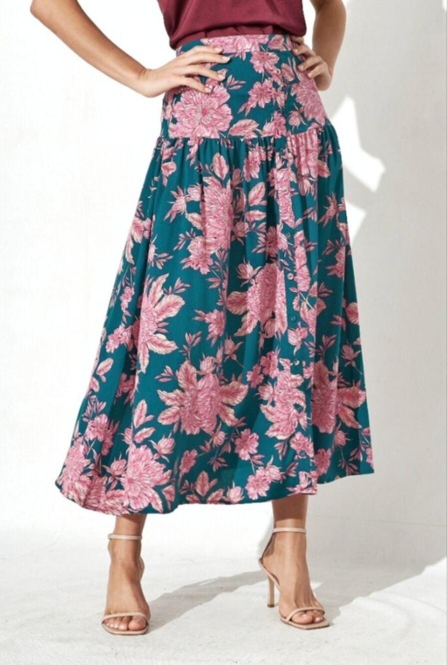 Abel the Label Bonnie Floral Maxi Skirt Flowy Boho Size Medium